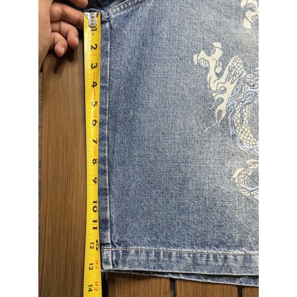 Rare JNCO denim shorts mens size size 38 Y2K dragon design embroidery baggy - Picture 10 of 14